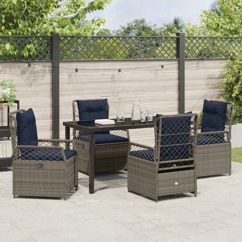 Zestaw do jadalni w ogrodzie 5 pcs Szary polirattan