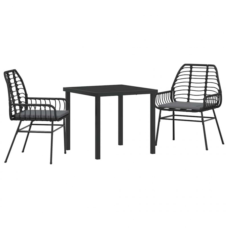 Zestaw do jadalni w ogrodzie 3 pcs Czarny polirattan