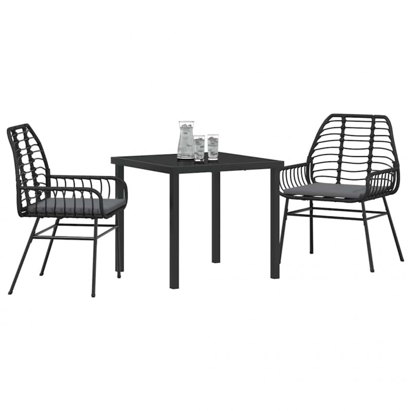 Zestaw do jadalni w ogrodzie 3 pcs Czarny polirattan