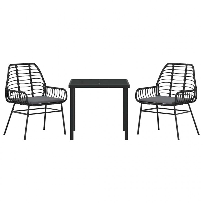 Zestaw do jadalni w ogrodzie 3 pcs Czarny polirattan