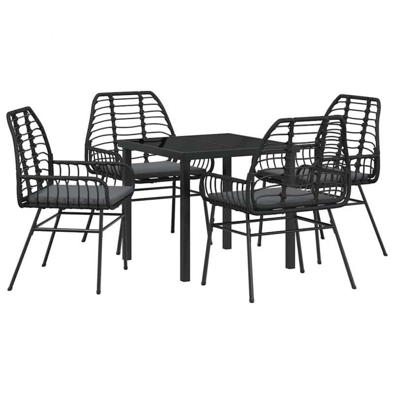 Zestaw do jadalni w ogrodzie 5 pcs Czarny polirattan