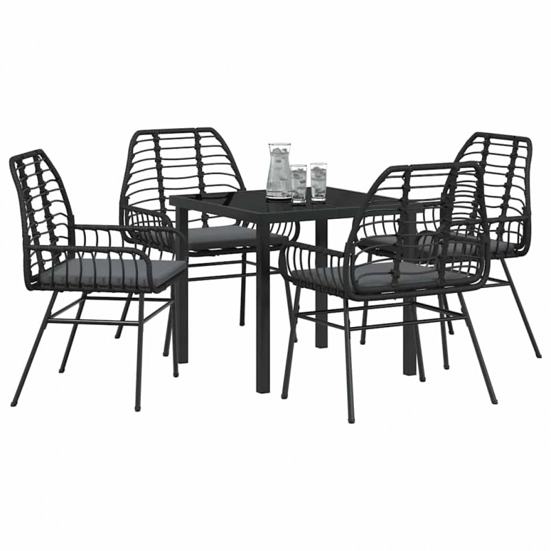 Zestaw do jadalni w ogrodzie 5 pcs Czarny polirattan