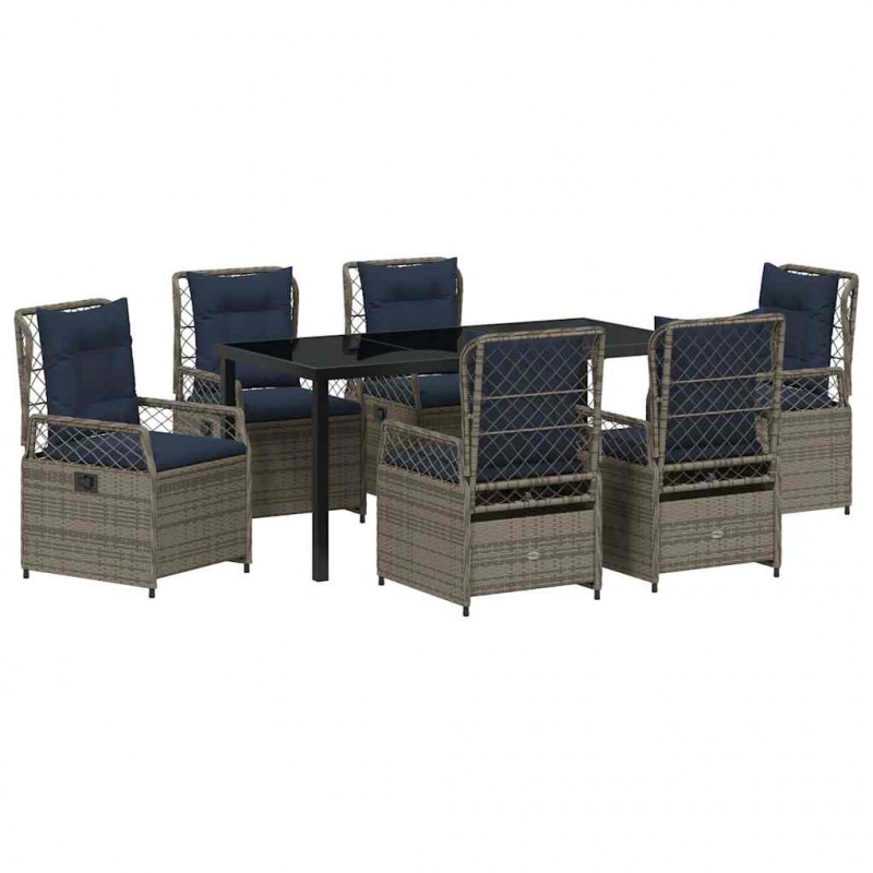 Zestaw do jadalni w ogrodzie 7 pcs Szary polirattan
