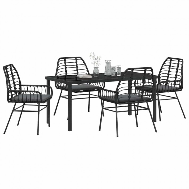 Zestaw do jadalni w ogrodzie 5 pcs Czarny polirattan