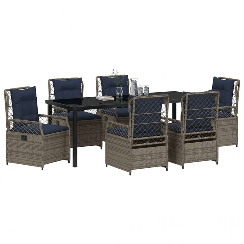 Zestaw do jadalni w ogrodzie 7 pcs Szary polirattan