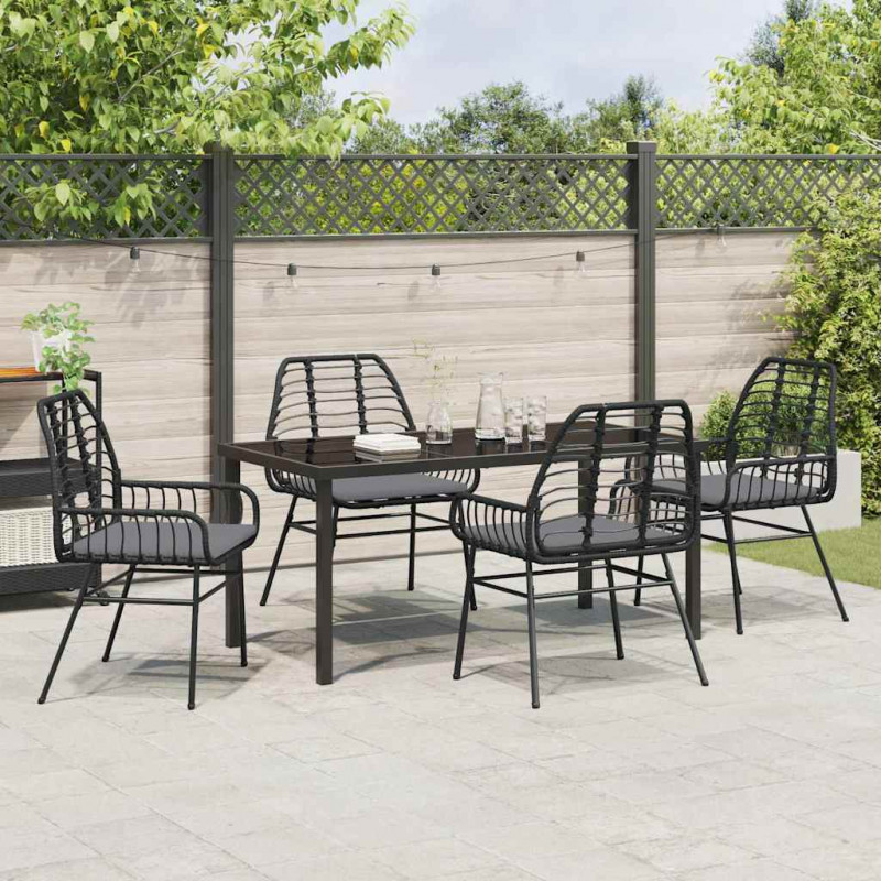 Zestaw do jadalni w ogrodzie 5 pcs Czarny polirattan