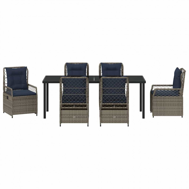 Zestaw do jadalni w ogrodzie 7 pcs Szary polirattan