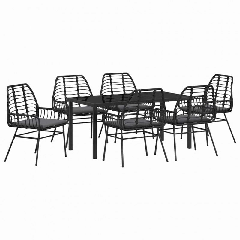Zestaw do jadalni w ogrodzie 7 pcs Czarny polirattan