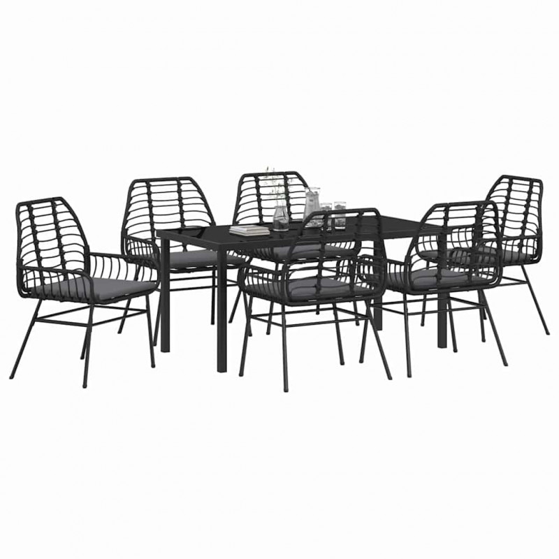 Zestaw do jadalni w ogrodzie 7 pcs Czarny polirattan
