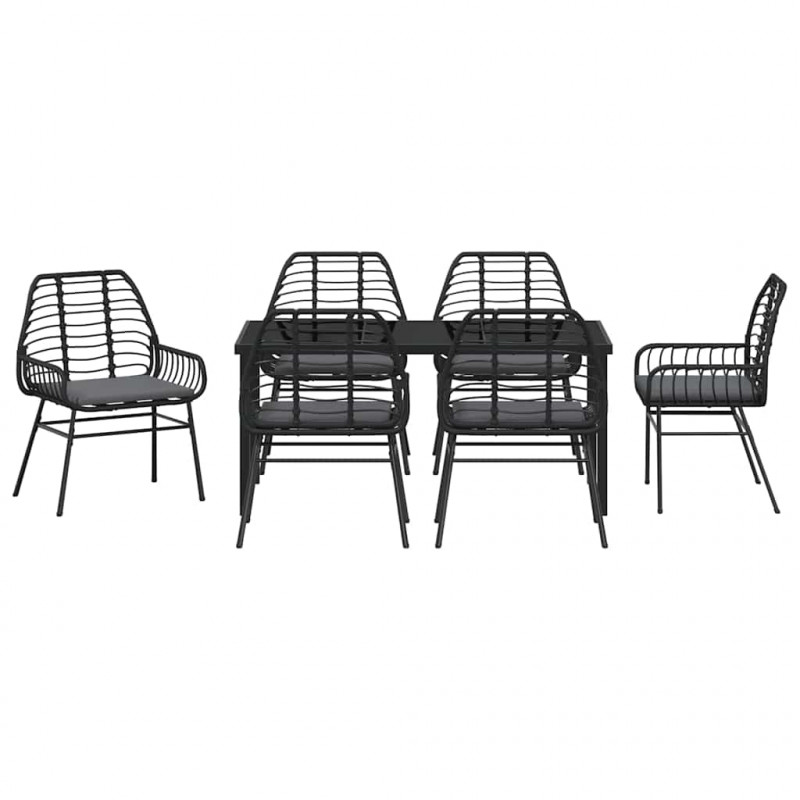 Zestaw do jadalni w ogrodzie 7 pcs Czarny polirattan