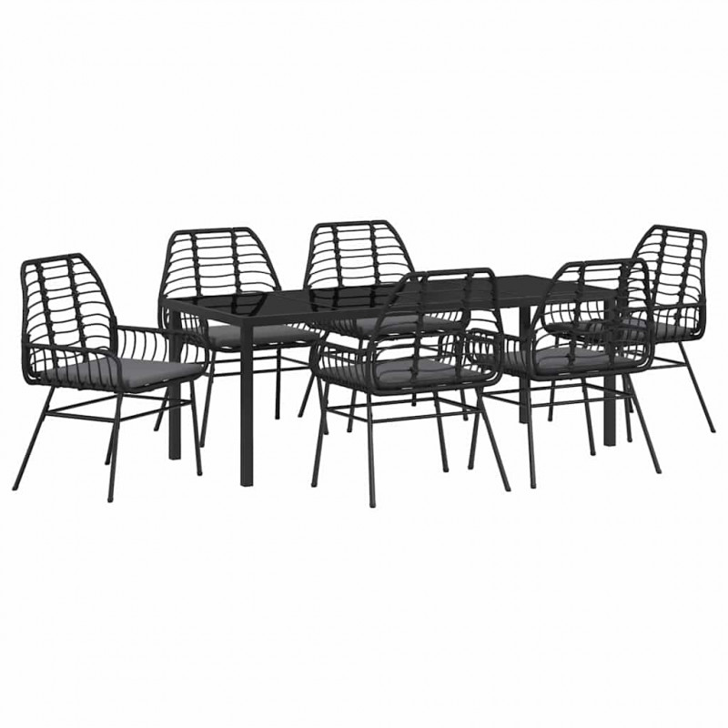 Zestaw do jadalni w ogrodzie 7 pcs Czarny polirattan