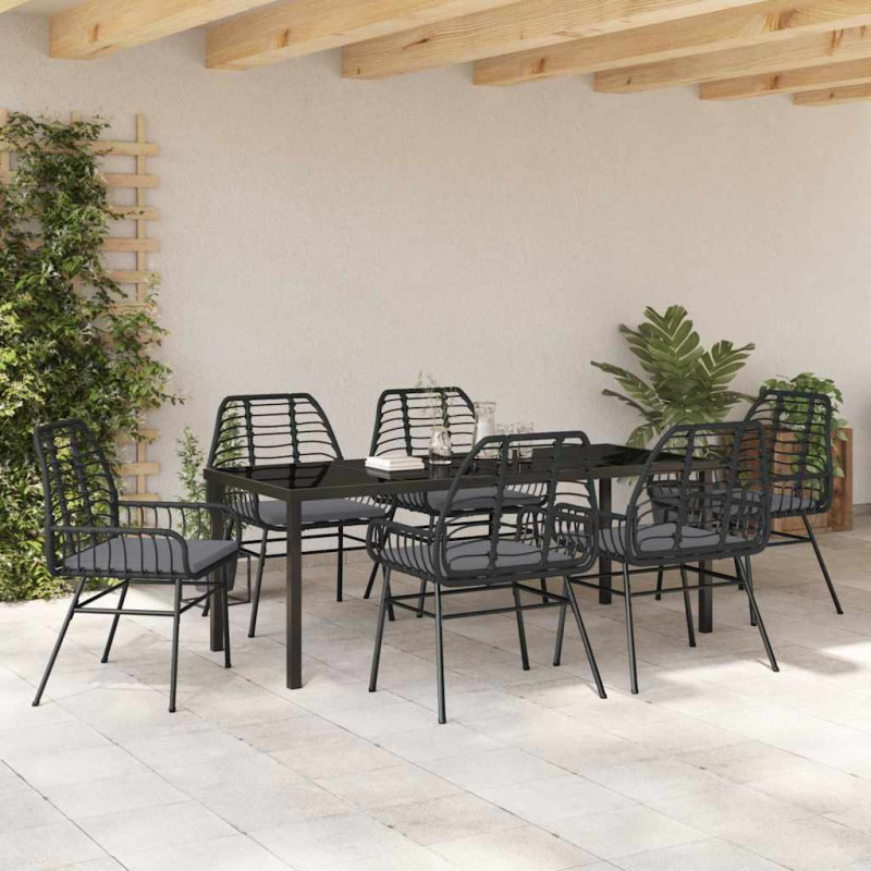 Zestaw do jadalni w ogrodzie 7 pcs Czarny polirattan