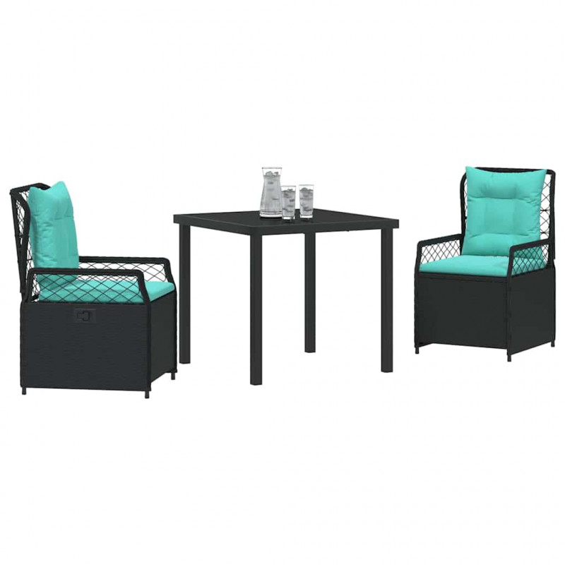 Zestaw do jadalni w ogrodzie 3 pcs Czarny polirattan