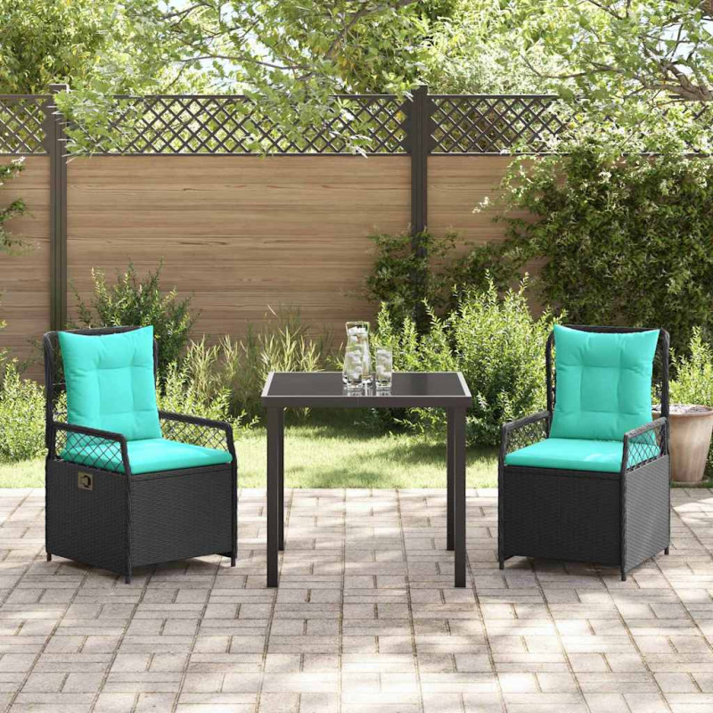Zestaw do jadalni w ogrodzie 3 pcs Czarny polirattan