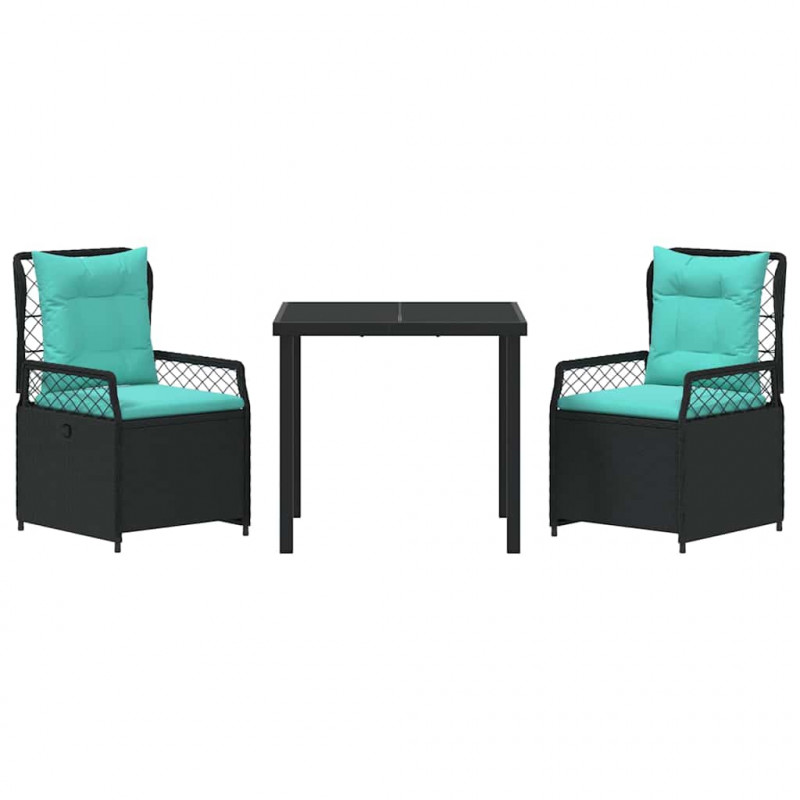Zestaw do jadalni w ogrodzie 3 pcs Czarny polirattan