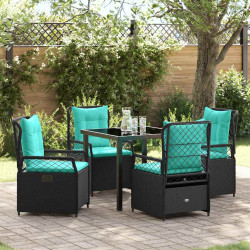 Zestaw do jadalni w ogrodzie 5 pcs Czarny polirattan