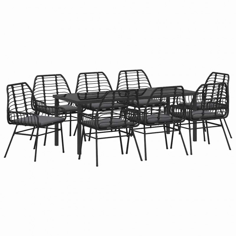 Zestaw do jadalni w ogrodzie 9 pcs Czarny polirattan