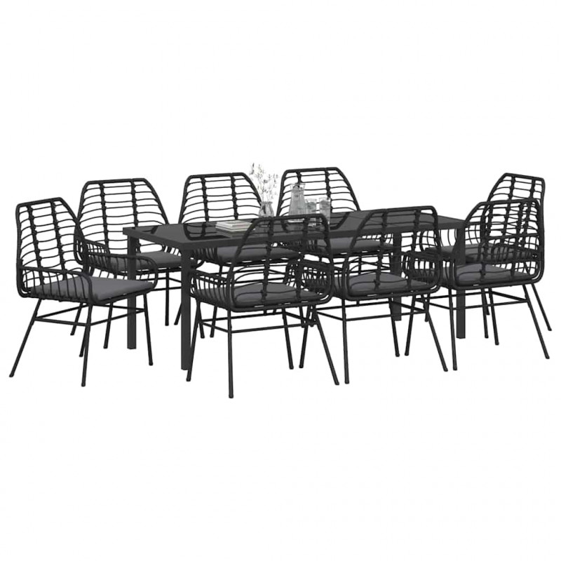 Zestaw do jadalni w ogrodzie 9 pcs Czarny polirattan