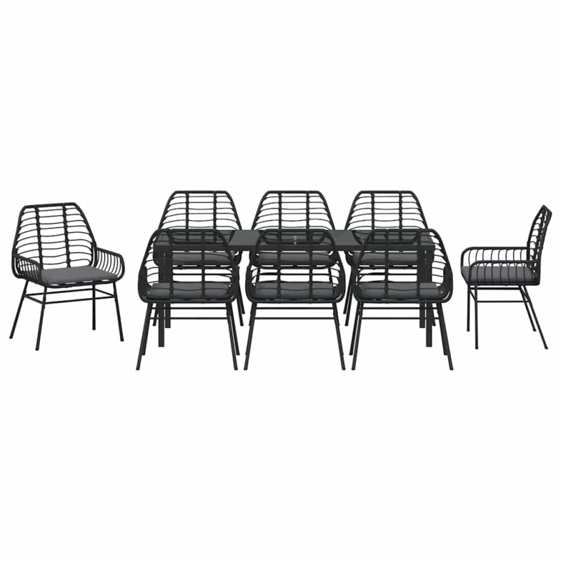Zestaw do jadalni w ogrodzie 9 pcs Czarny polirattan