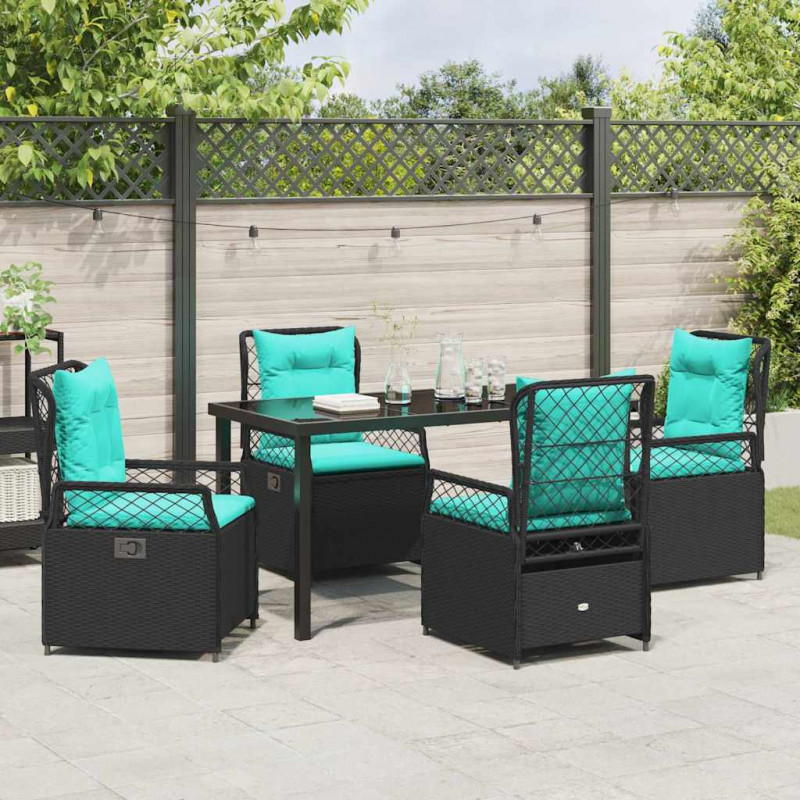 Zestaw do jadalni w ogrodzie 5 pcs Czarny polirattan