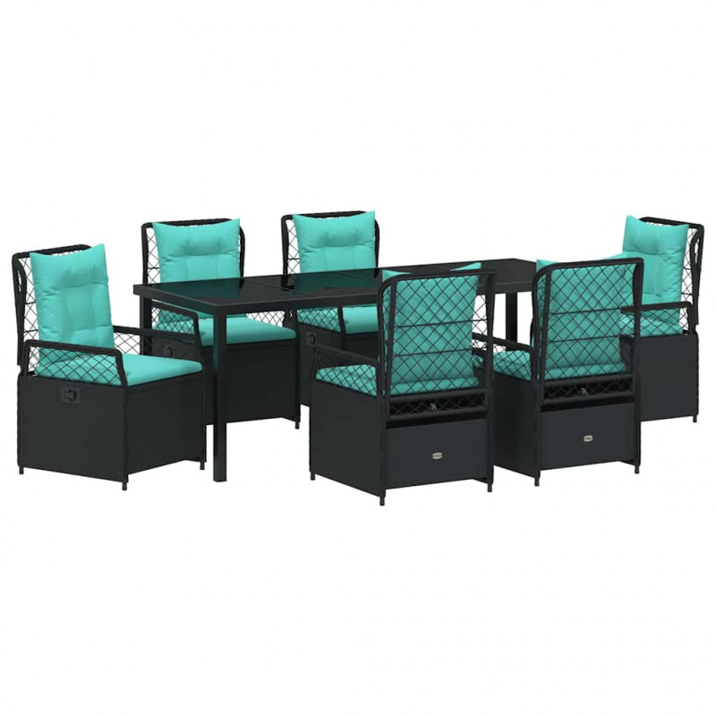 Zestaw do jadalni w ogrodzie 7 pcs Czarny polirattan