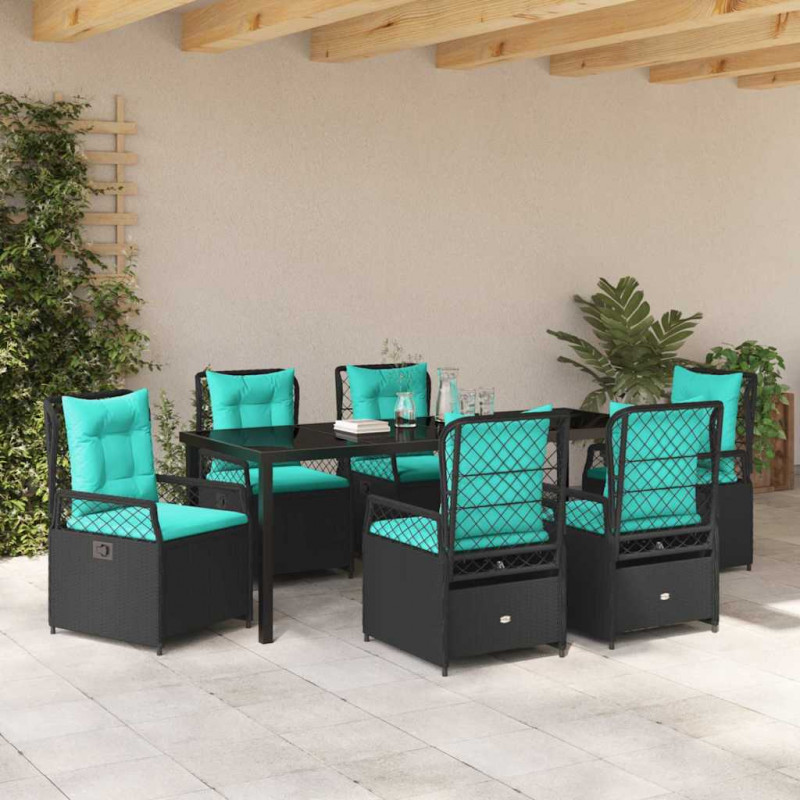 Zestaw do jadalni w ogrodzie 7 pcs Czarny polirattan