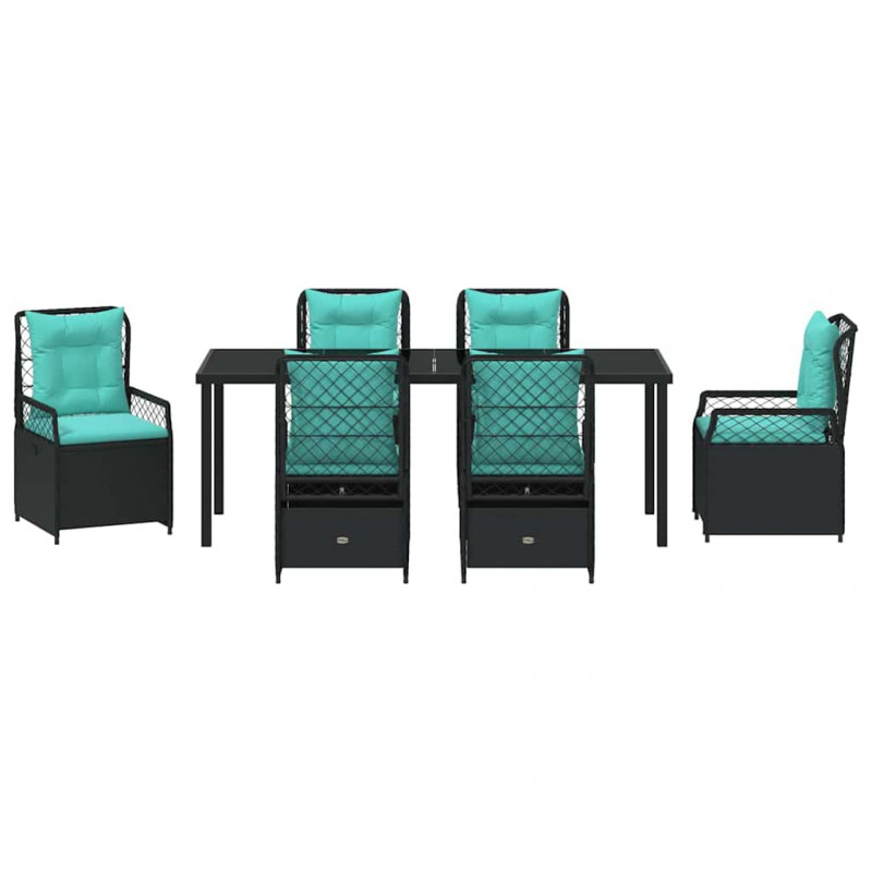 Zestaw do jadalni w ogrodzie 7 pcs Czarny polirattan