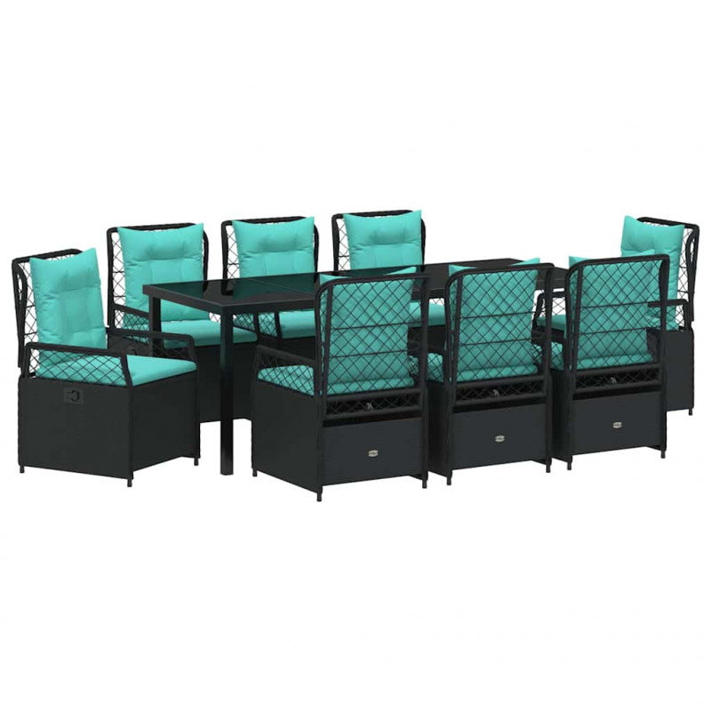 Zestaw do jadalni w ogrodzie 9 pcs Czarny polirattan