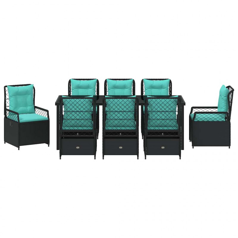 Zestaw do jadalni w ogrodzie 9 pcs Czarny polirattan