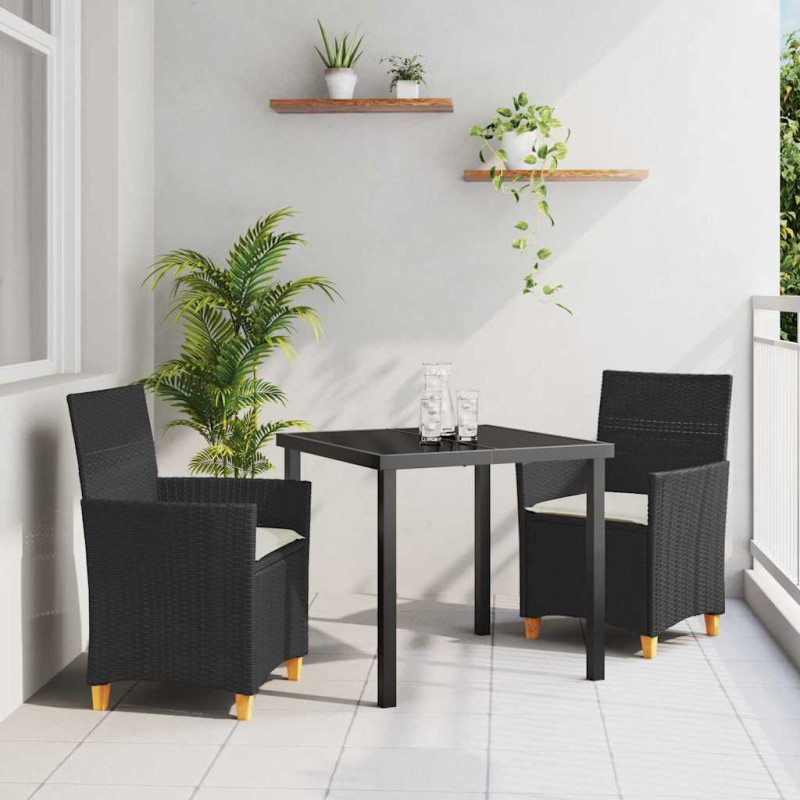 Zestaw do jadalni w ogrodzie 3 pcs Czarny polirattan
