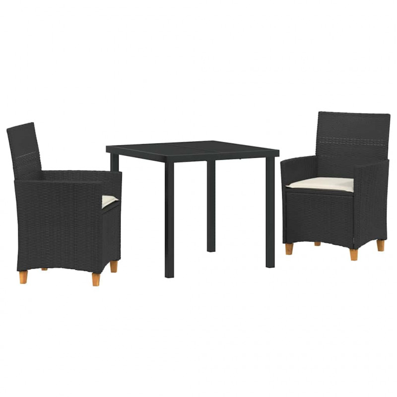 Zestaw do jadalni w ogrodzie 3 pcs Czarny polirattan