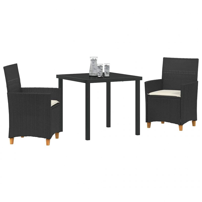 Zestaw do jadalni w ogrodzie 3 pcs Czarny polirattan
