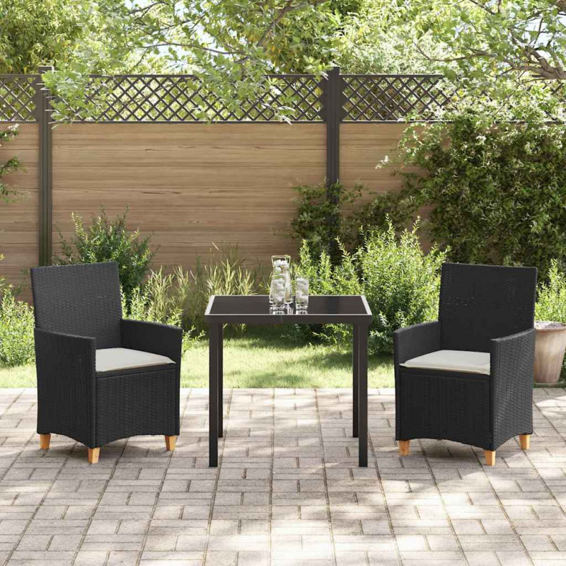Zestaw do jadalni w ogrodzie 3 pcs Czarny polirattan