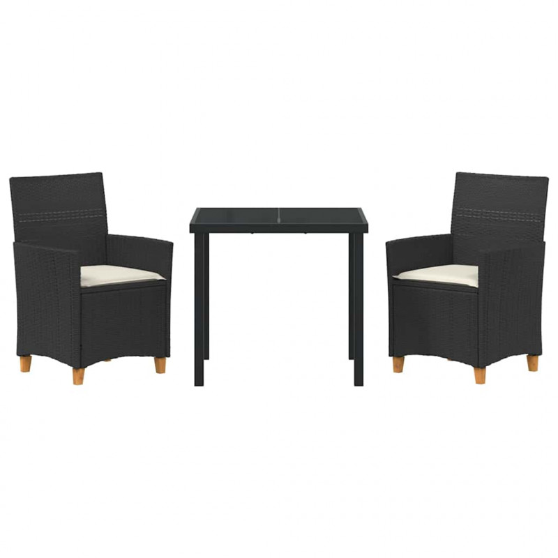 Zestaw do jadalni w ogrodzie 3 pcs Czarny polirattan