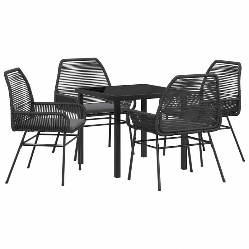 Zestaw do jadalni w ogrodzie z poduszką 5 pcs Czarny polirattan