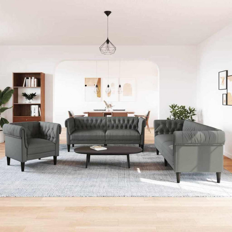 Sofa do salonu 3 pcs Ciemnoszary tkanina