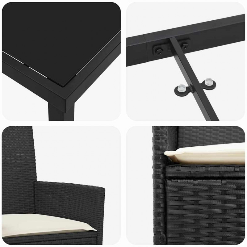 Zestaw do jadalni w ogrodzie 3 pcs Czarny polirattan