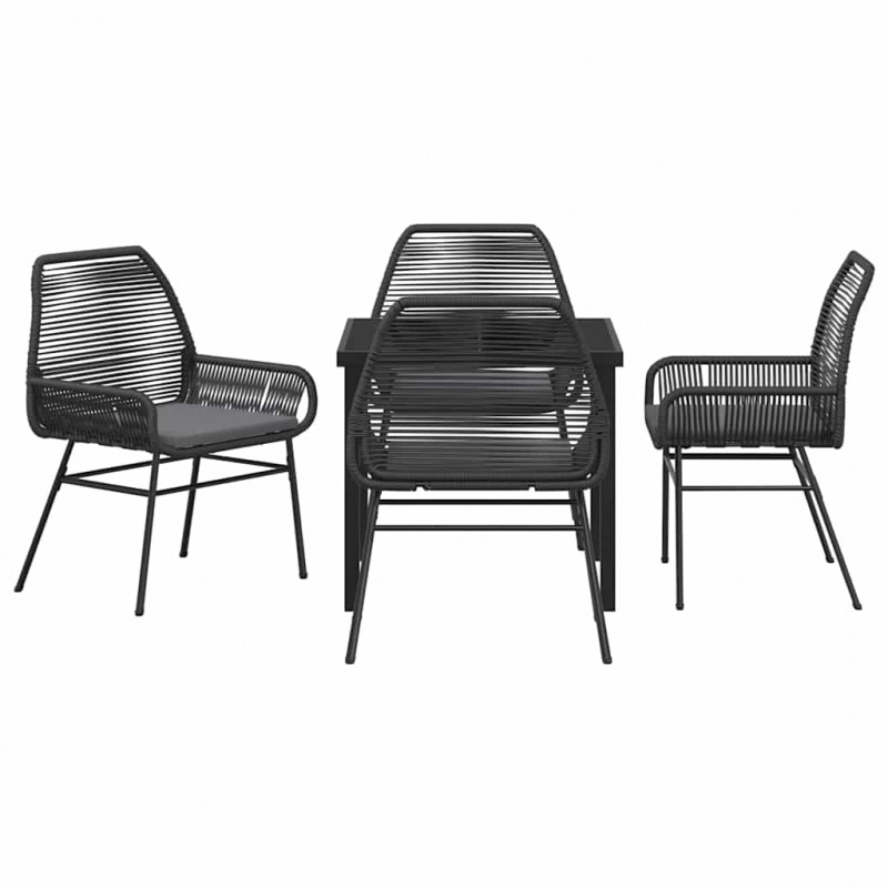 Zestaw do jadalni w ogrodzie z poduszką 5 pcs Czarny polirattan