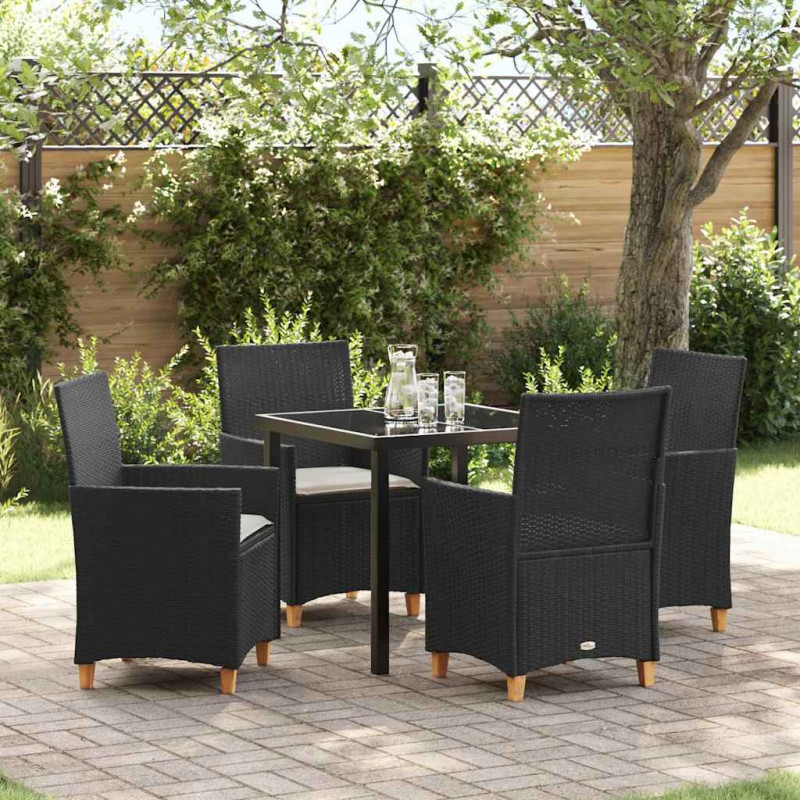 Zestaw do jadalni w ogrodzie 5 pcs Czarny polirattan