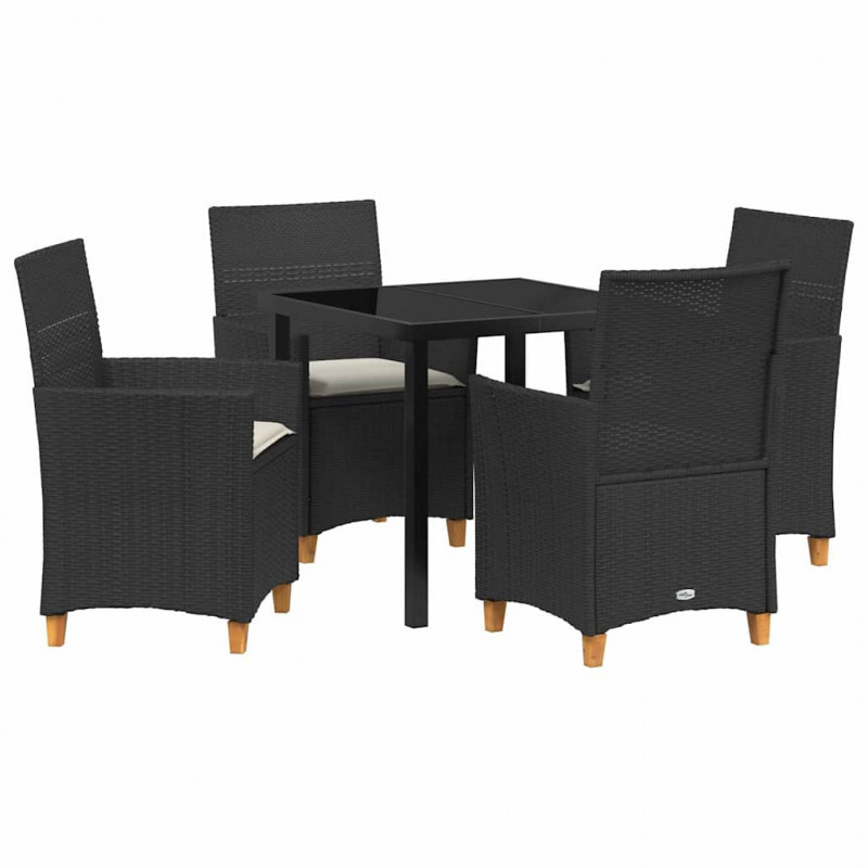Zestaw do jadalni w ogrodzie 5 pcs Czarny polirattan