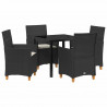 Zestaw do jadalni w ogrodzie 5 pcs Czarny polirattan