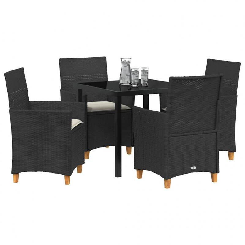 Zestaw do jadalni w ogrodzie 5 pcs Czarny polirattan