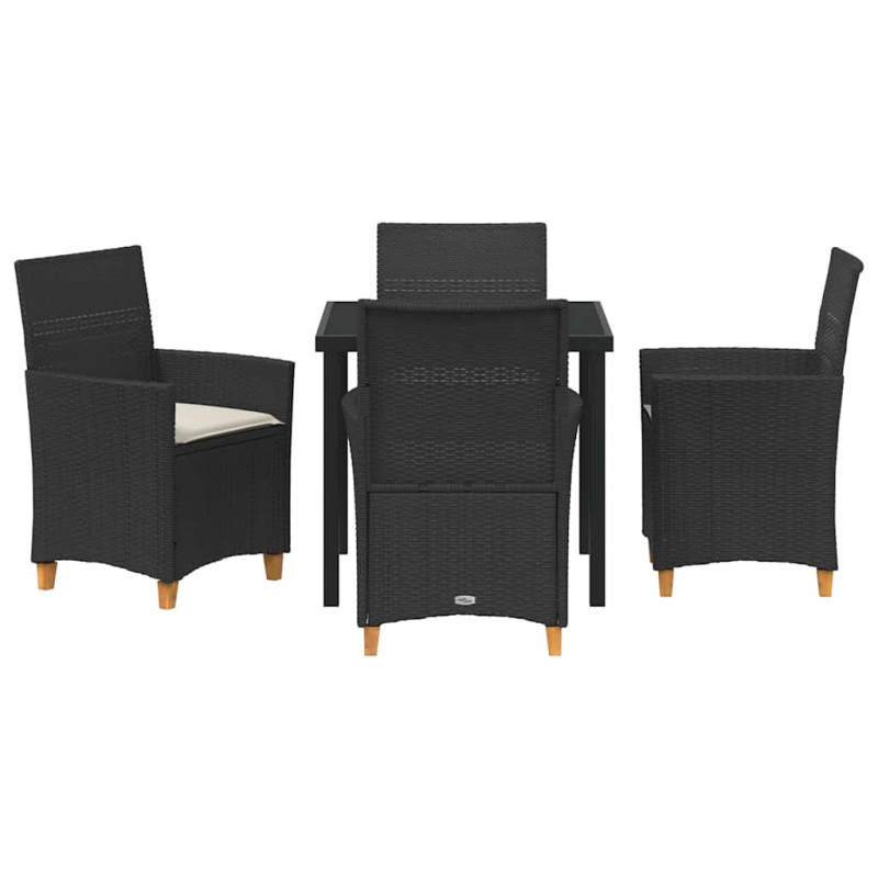 Zestaw do jadalni w ogrodzie 5 pcs Czarny polirattan