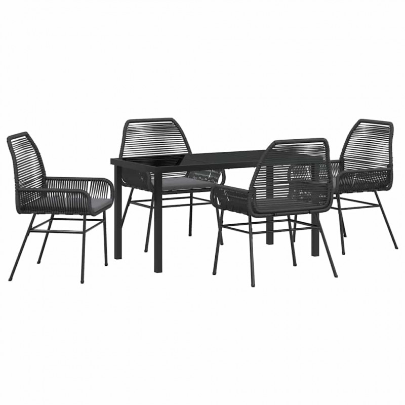 Zestaw do jadalni w ogrodzie z poduszką 5 pcs Czarny polirattan