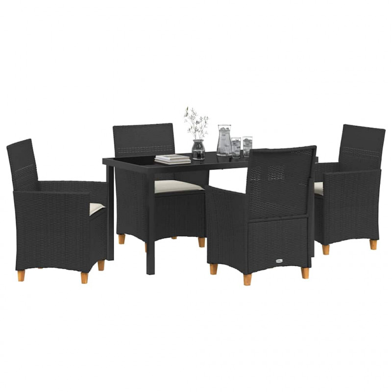 Zestaw do jadalni w ogrodzie 5 pcs Czarny polirattan