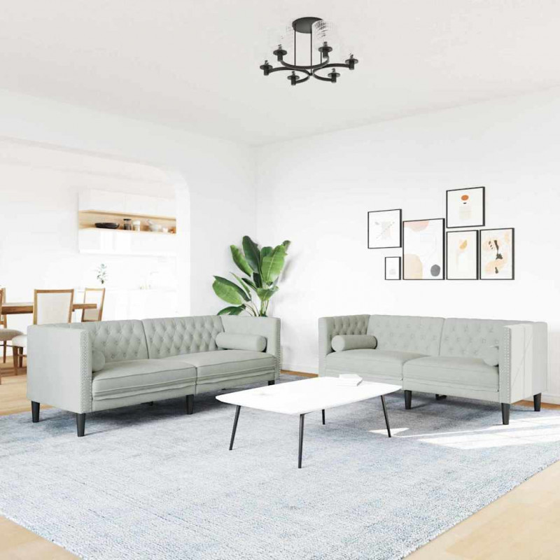 Sofa do salonu 2 pcs Jasnoszary 194 x 74,5 x 70,5 cm Aksamit