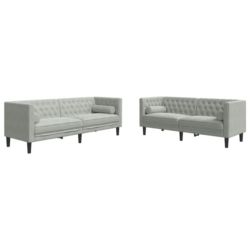 Sofa do salonu 2 pcs Jasnoszary 194 x 74,5 x 70,5 cm Aksamit
