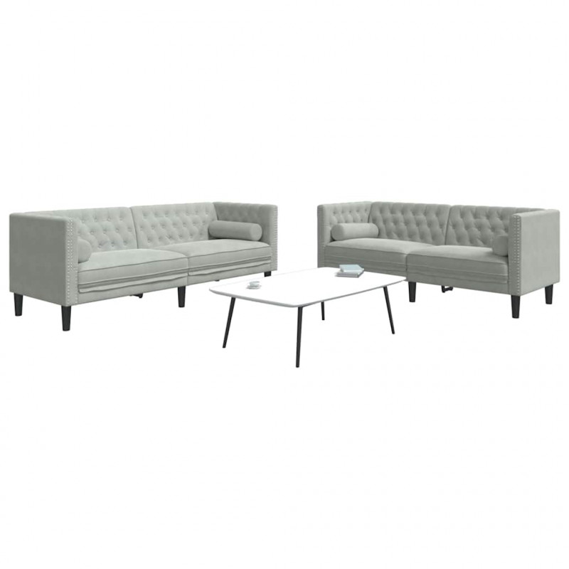 Sofa do salonu 2 pcs Jasnoszary 194 x 74,5 x 70,5 cm Aksamit