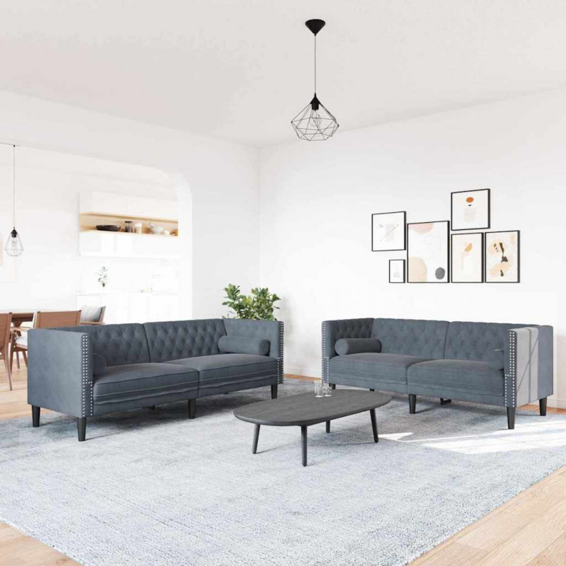 Sofa do salonu 2 pcs Ciemnoszary 194 x 74,5 x 70,5 cm Aksamit