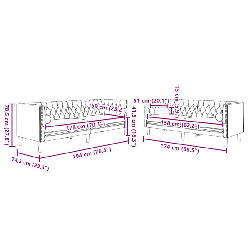 Sofa do salonu 2 pcs Ciemnoszary 194 x 74,5 x 70,5 cm Aksamit